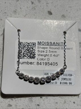 Moissanite Sterling Silver Round Bar Necklace, 2.5 mm, 0.4 ct, Color D